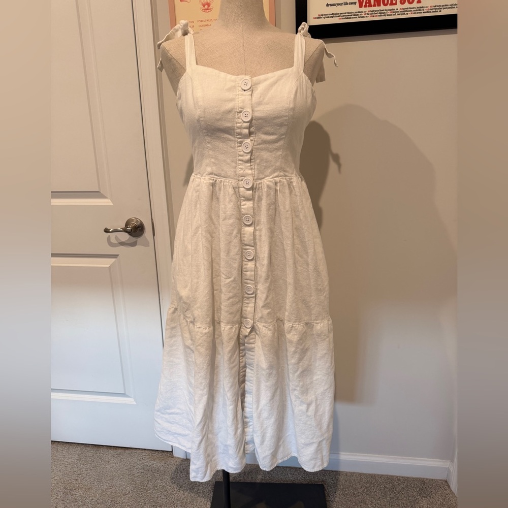 Urban Outfitters White linen Button-Front Midi Dress